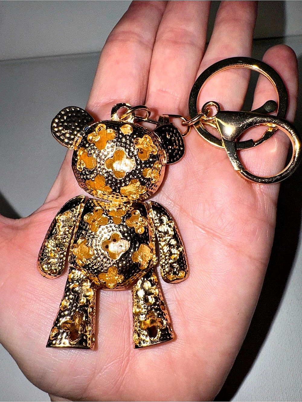 Rhinestone Bear Keychain Bag Charm Blue & Gold Bling - Picture 3 of 3